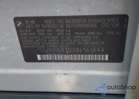 2008 BMW X5 4.8I from USA, damaged, VIN 5UXFE83528L161444